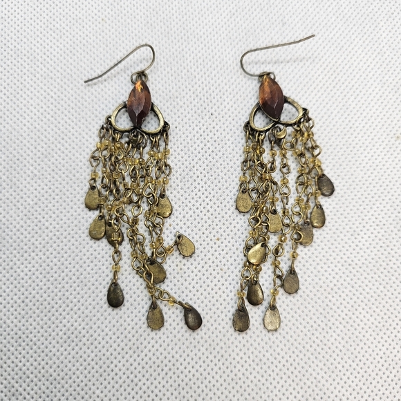 Antique Dangle Earrings with Golden Topaz Stone - Picture 2 of 5